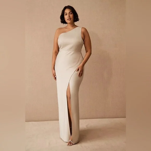 Anthropologie BHLDN Dylan One-Shoulder Satin Formal Cocktail Maxi Dress 12 NWOT - Picture 3 of 16